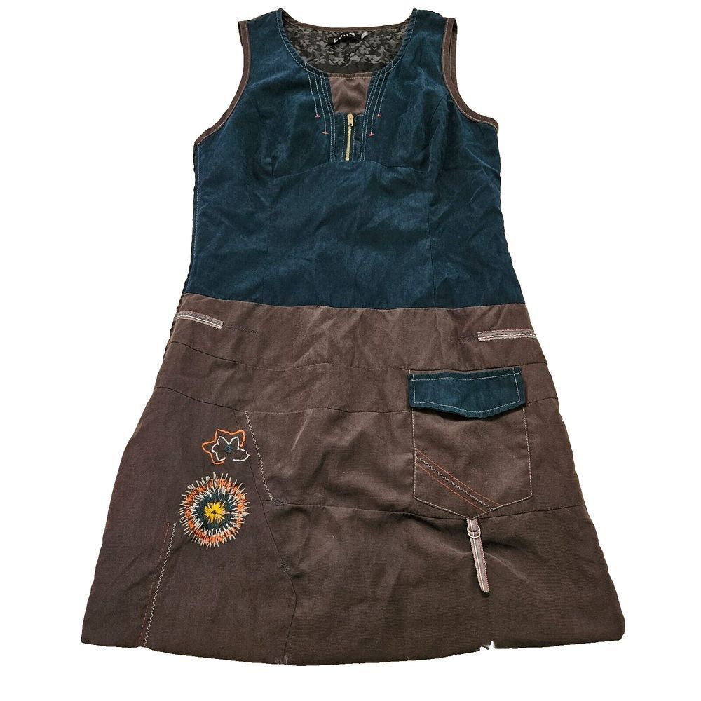 L33 Women's Abstract Artsy Patchwork Embroidered Sleeveless Mini Dress Sz M‎